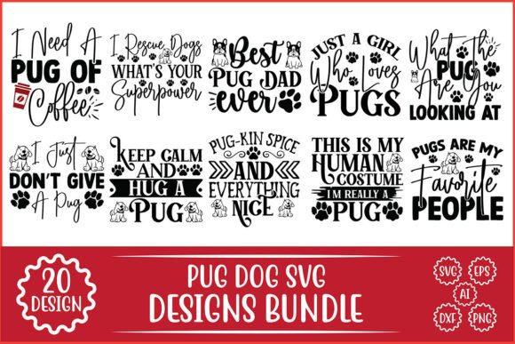 Pug Dog SVG Designs Bundle